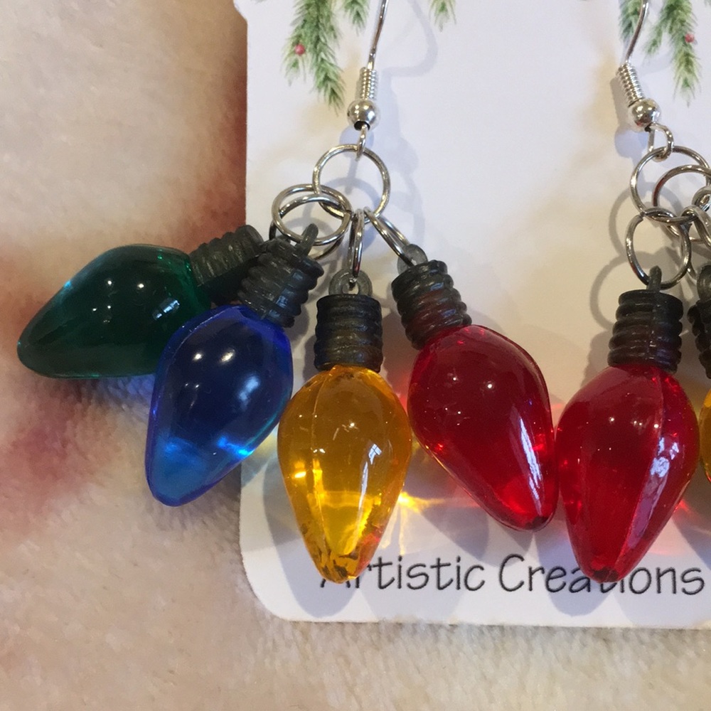 Christmas Holiday Jumbo Lights Pierced Fashion Earrings NWT Handcrafted 2.25” - Picture 3 of 15